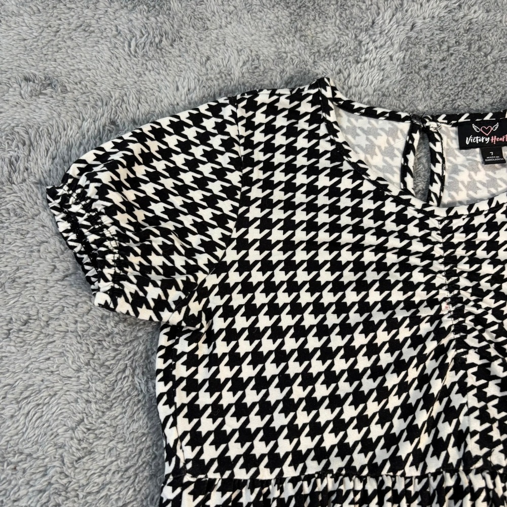 Victory Heart Girls Black White Houndstooth Empire Waist Dress Size 7 - Picture 2 of 4